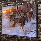 Sunrise Retreat Deer Animal Decor  20x16 inch FRAMED CANVAS PRINT