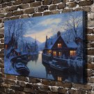 An old inn by the river Decor  20x16 inch FRAMED CANVAS PRINT