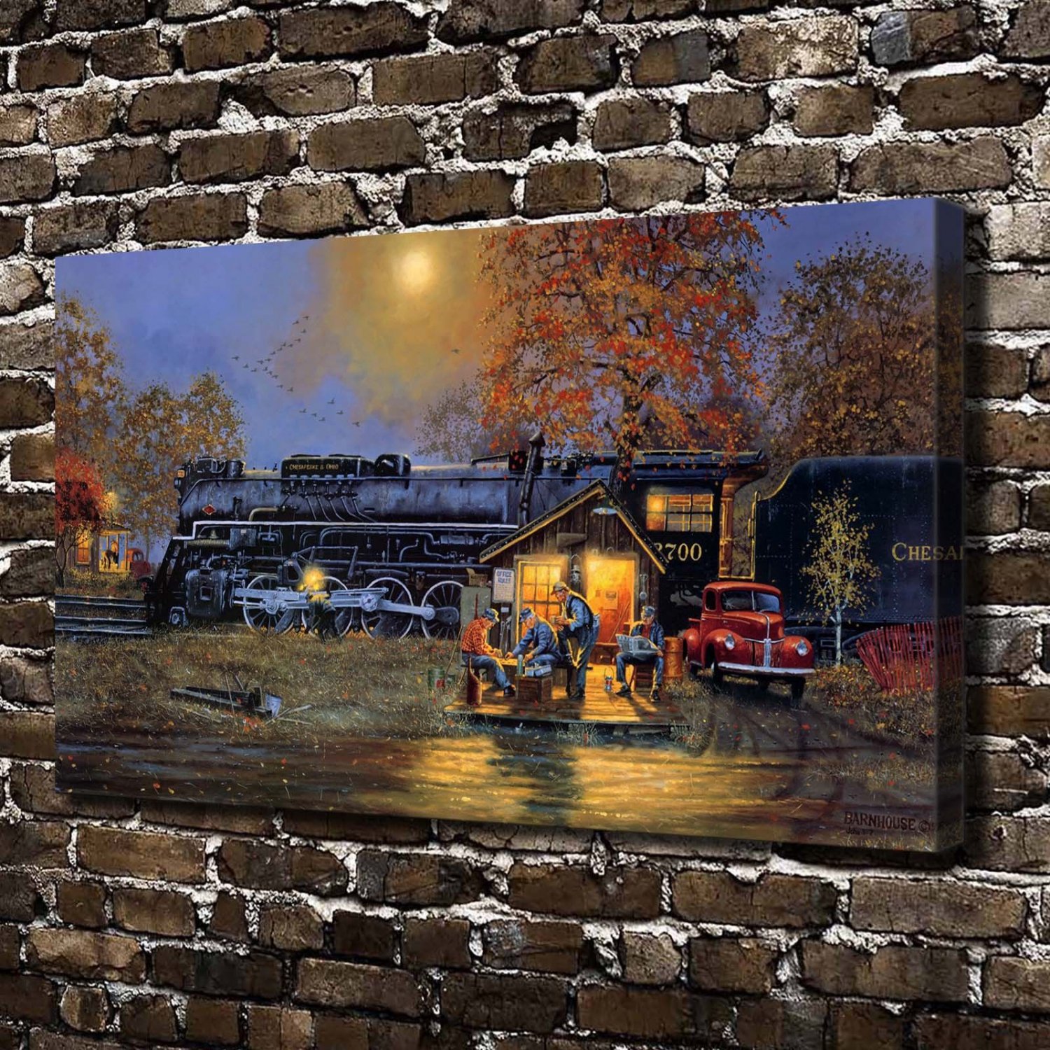 Paintings Train Passing Time Decor  20x16 inch FRAMED CANVAS PRINT