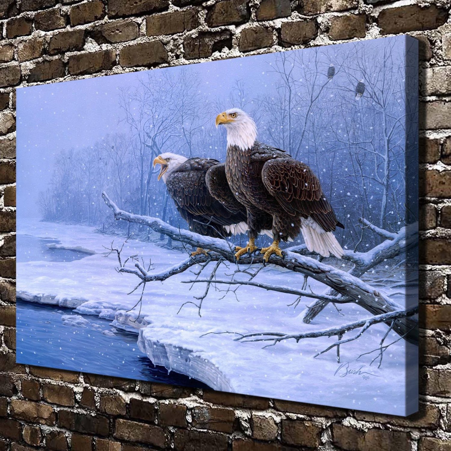 Two birds perched on branch Decor  20x16 inch FRAMED CANVAS PRINT