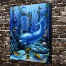 Deep Secrets Dolphins Decor  20x16 inch FRAMED CANVAS PRINT