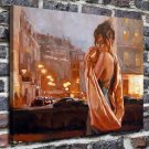 A girl in a blue dress Decor  20x16 inch FRAMED CANVAS PRINT