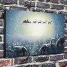 Night, Snow, Santa Paintings Decor  20x16 inch FRAMED CANVAS PRINT