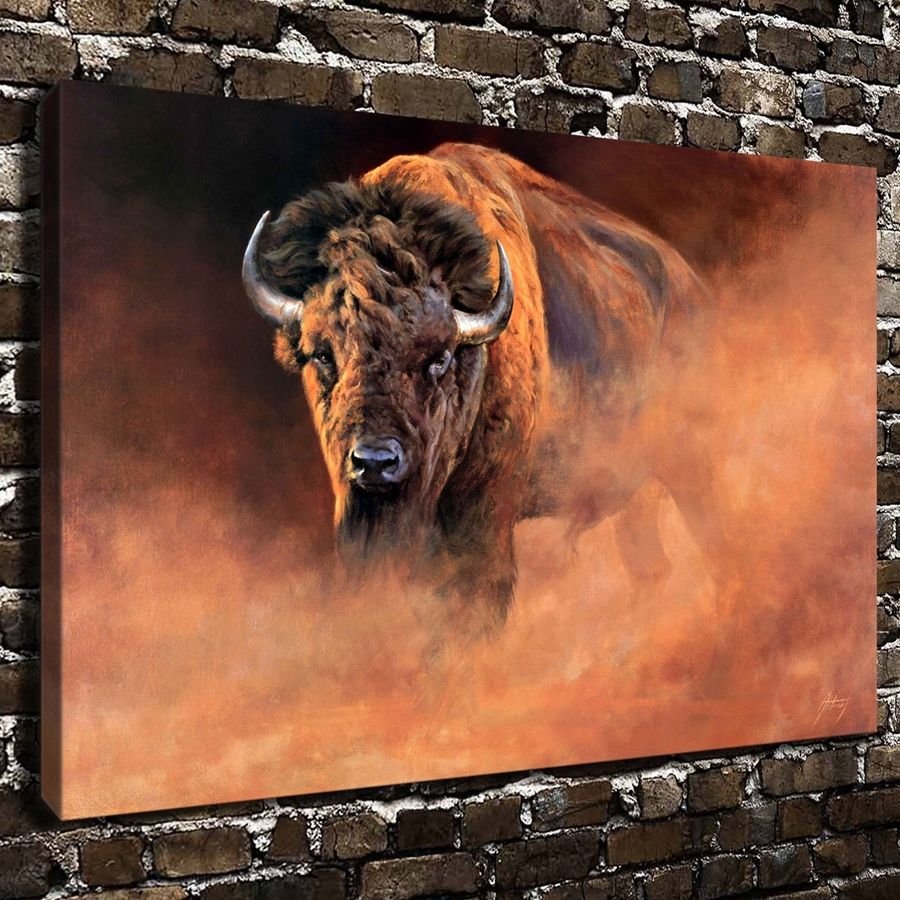 Bull Causing a Stir Decor  20x16 inch FRAMED CANVAS PRINT
