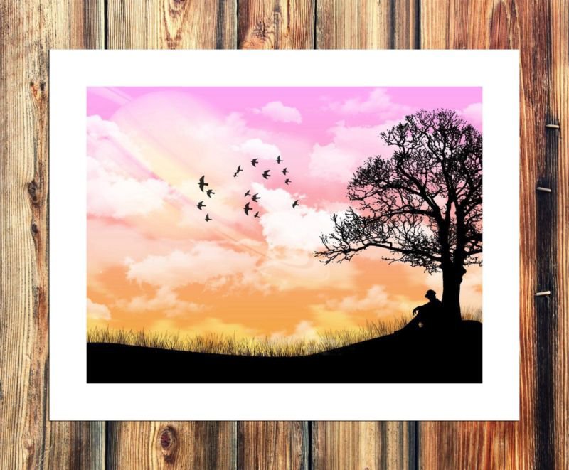 Priroda vektor derevo Decor  20x16 inch FRAMED CANVAS PRINT