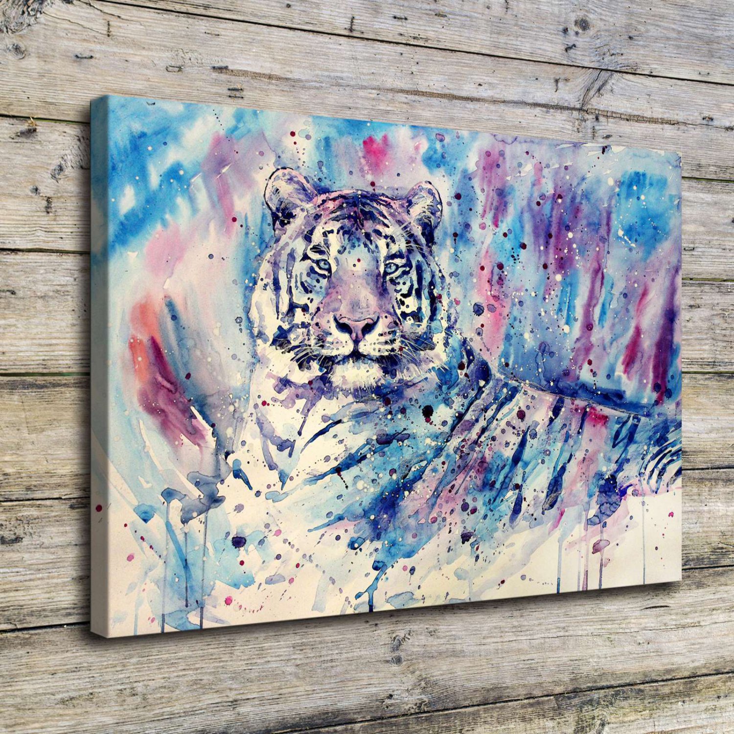 Tiger In Violet Tones Decor  20x16 inch FRAMED CANVAS PRINT