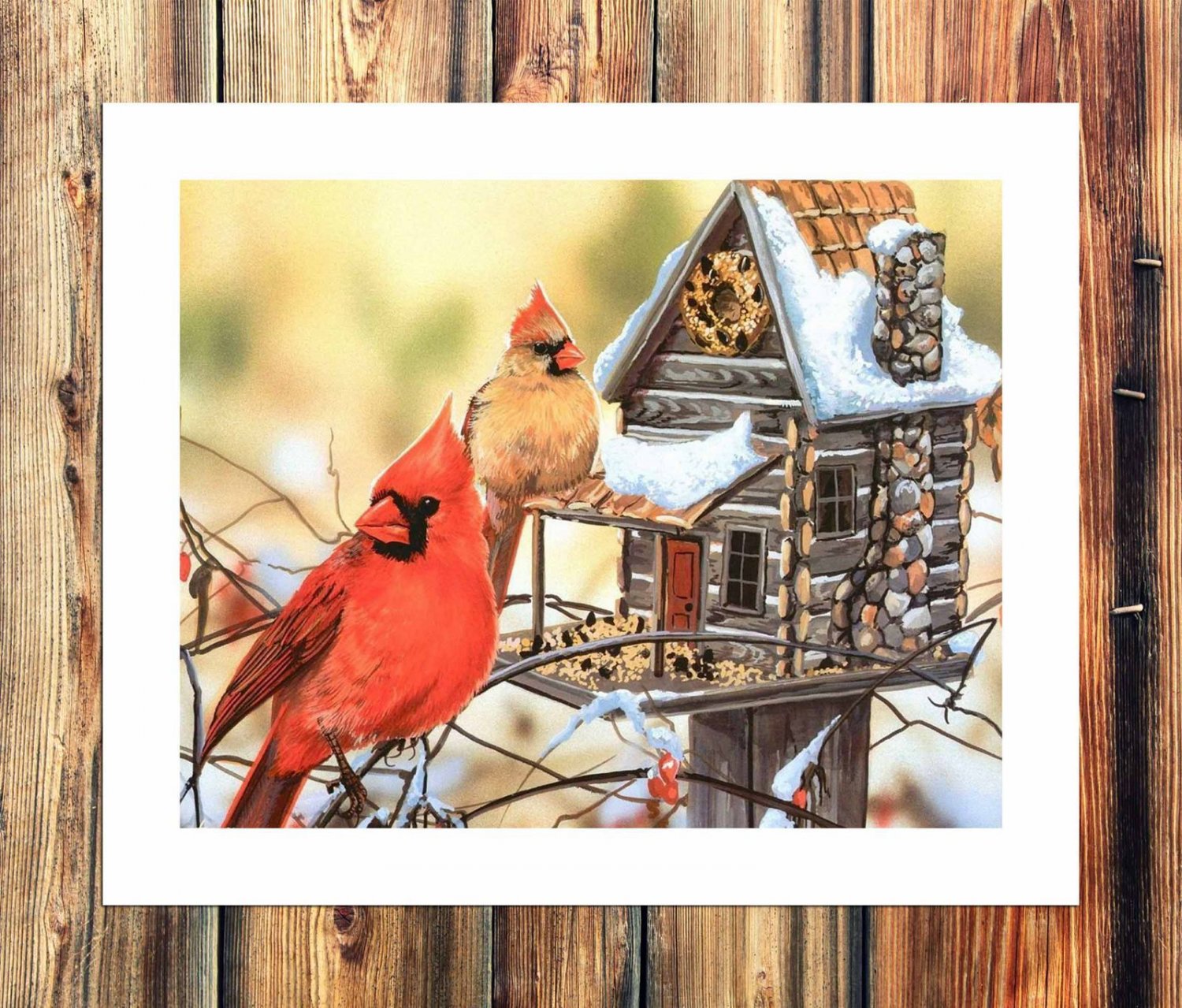 The red bird  20x16 inch FRAMED CANVAS PRINT