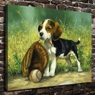 Baseball Dog Animal Paintings  20x16 inch FRAMED CANVAS PRINT
