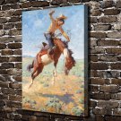 Bronco with Cowboy  20x16 inch FRAMED CANVAS PRINT