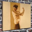 Sitting naked woman  20x16 inch FRAMED CANVAS PRINT