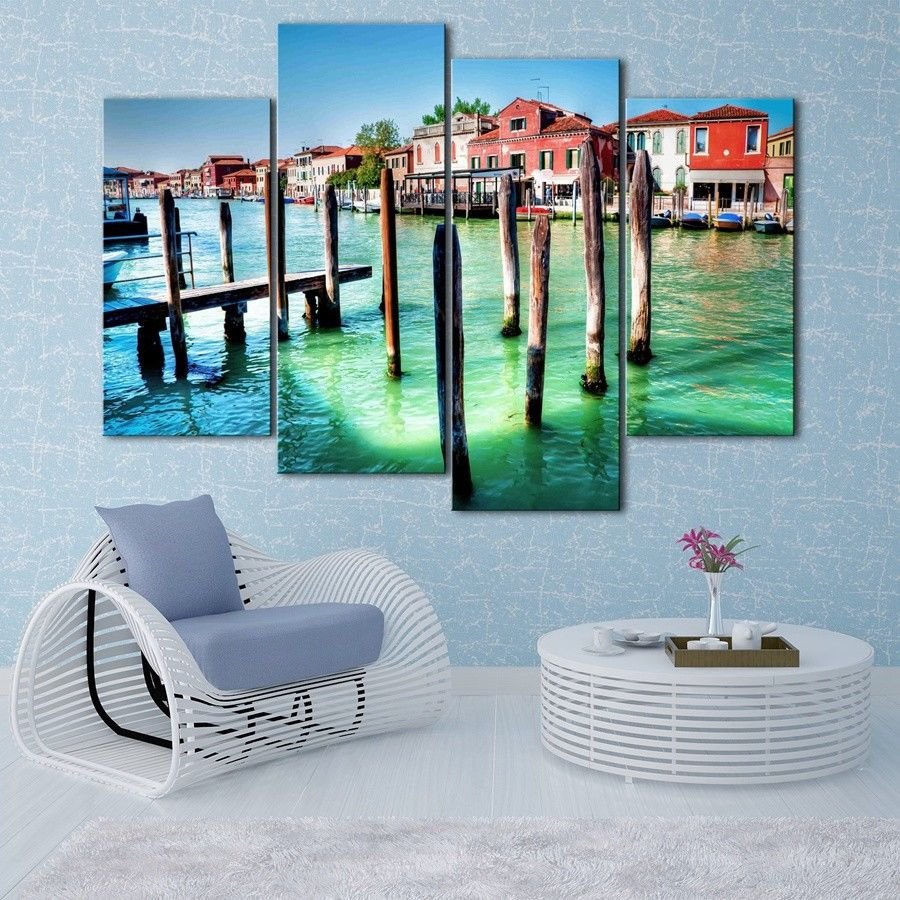 River Town  20x16 inch FRAMED CANVAS PRINT