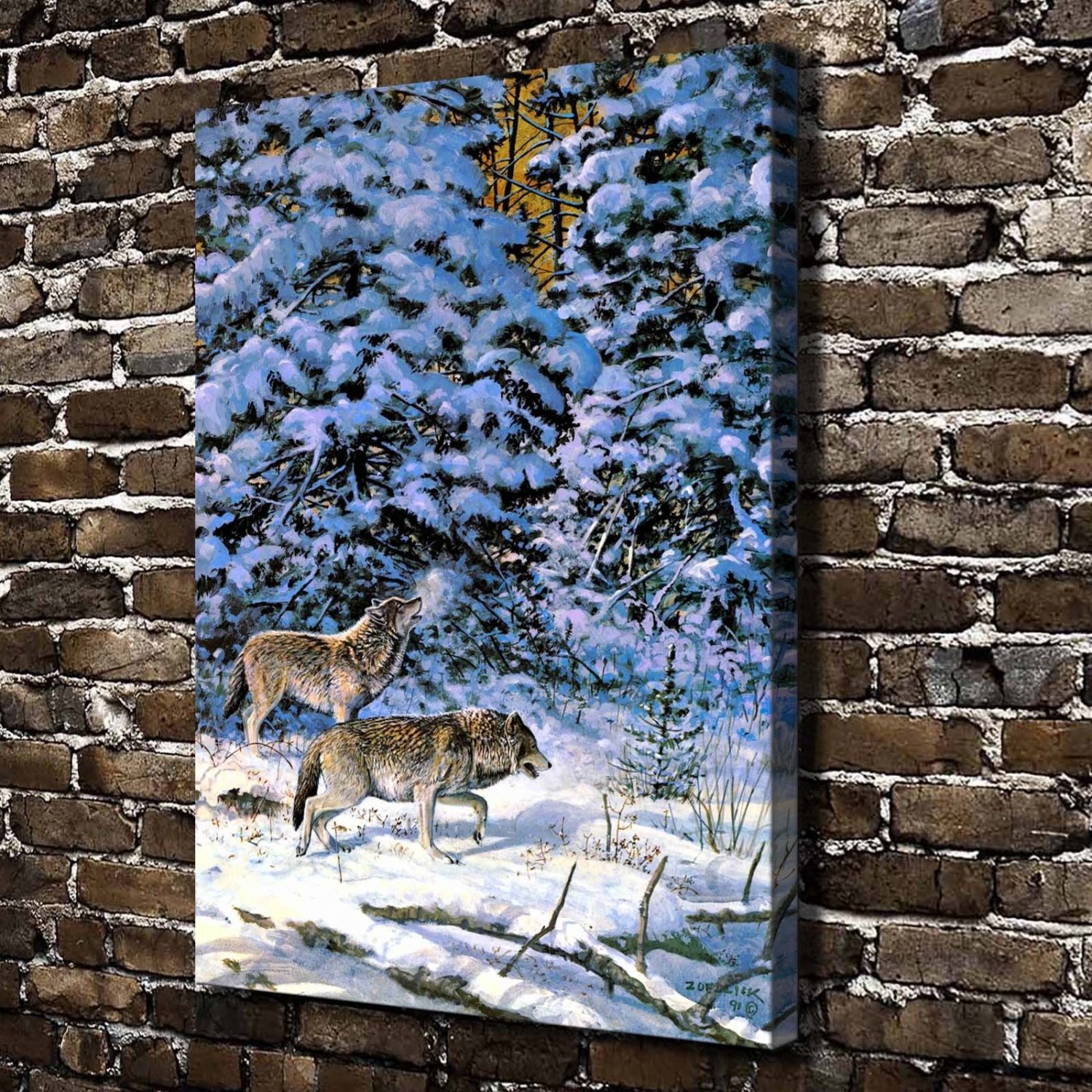 Wolf Wind Song Animals  20x16 inch FRAMED CANVAS PRINT