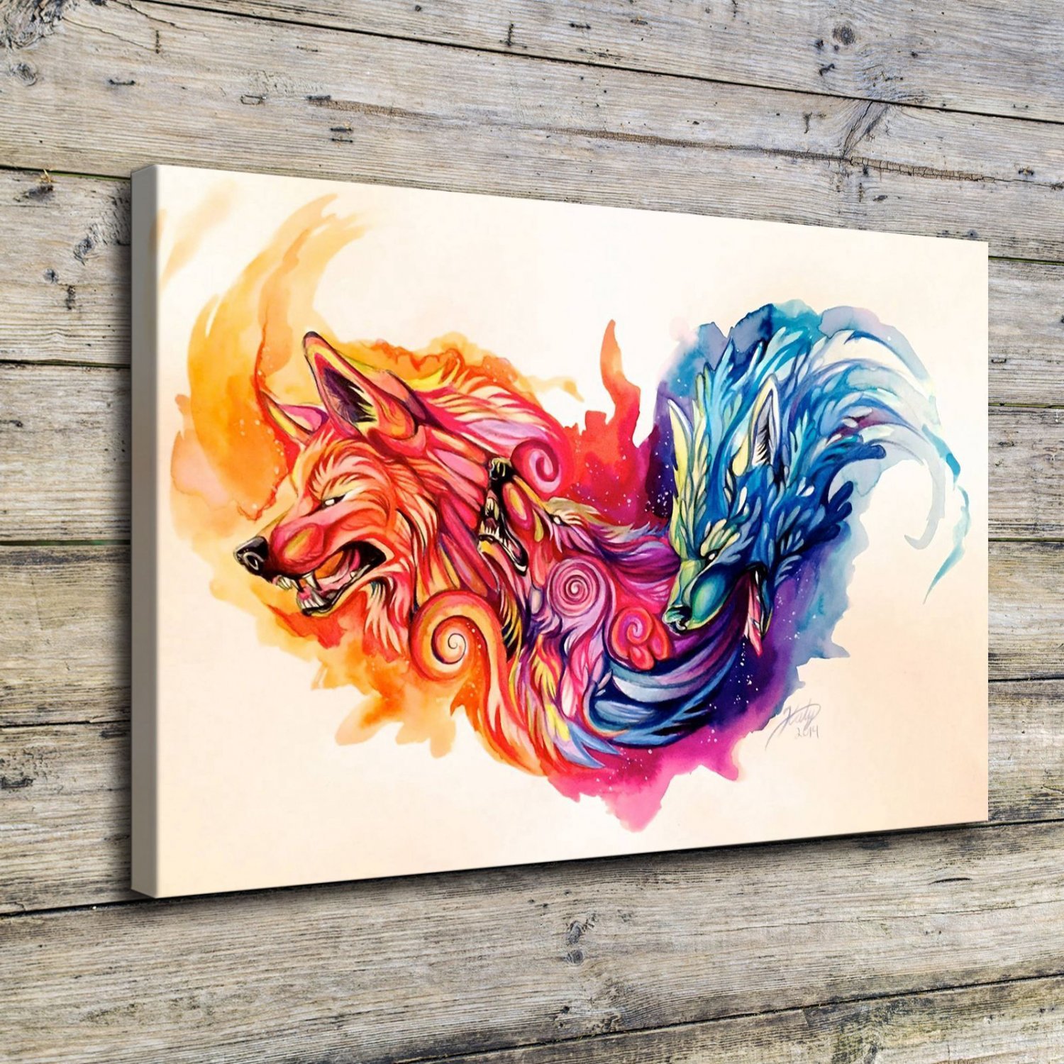 Color Wolf  20x16 inch FRAMED CANVAS PRINT