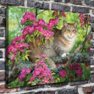 Cat on The Flowers Decor  20x16 inch FRAMED CANVAS PRINT