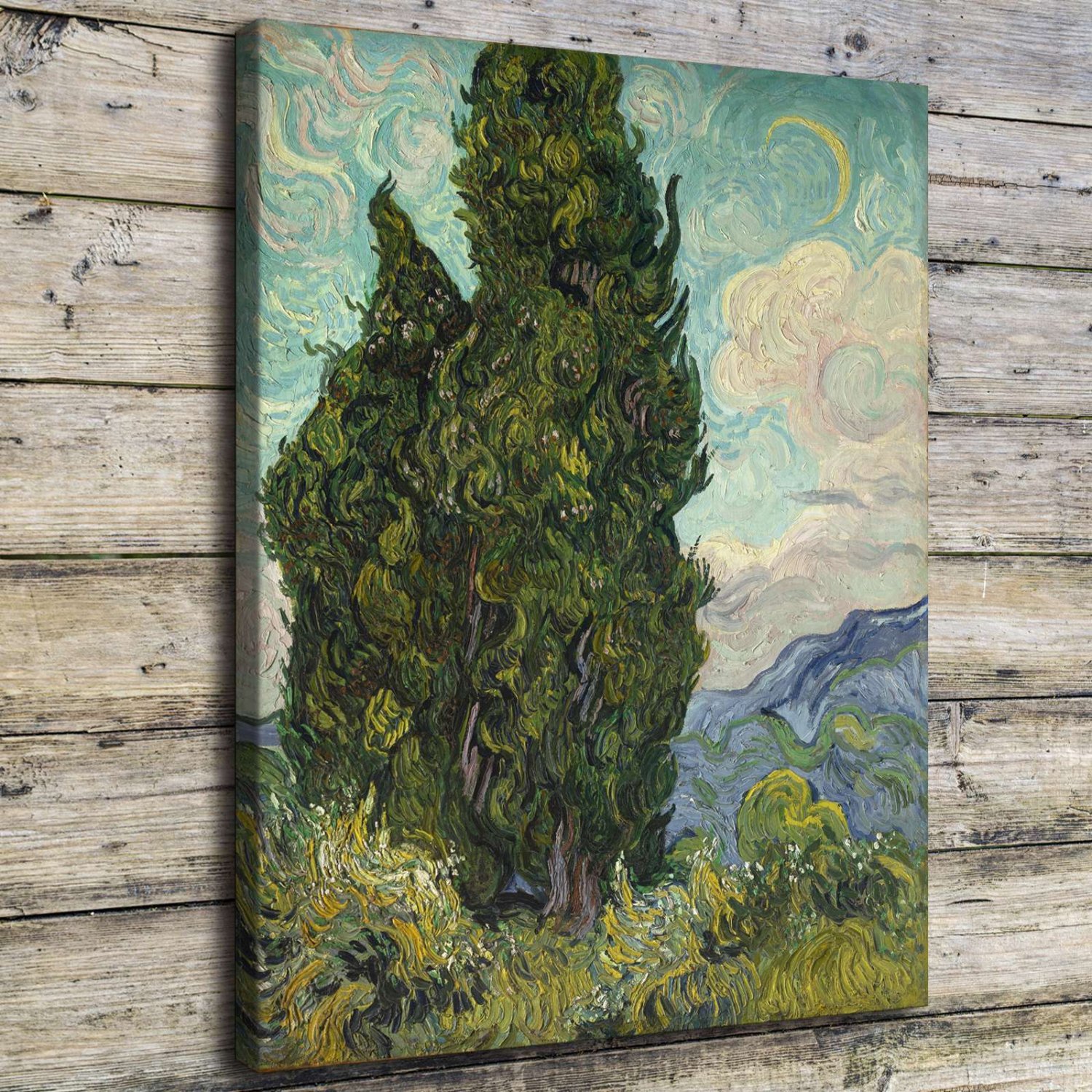 Cypresses Landscape  20x16 inch FRAMED CANVAS PRINT