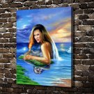 Long hair woman  20x16 inch FRAMED CANVAS PRINT