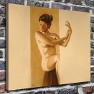 Sitting naked woman  20x16 inch FRAMED CANVAS PRINT