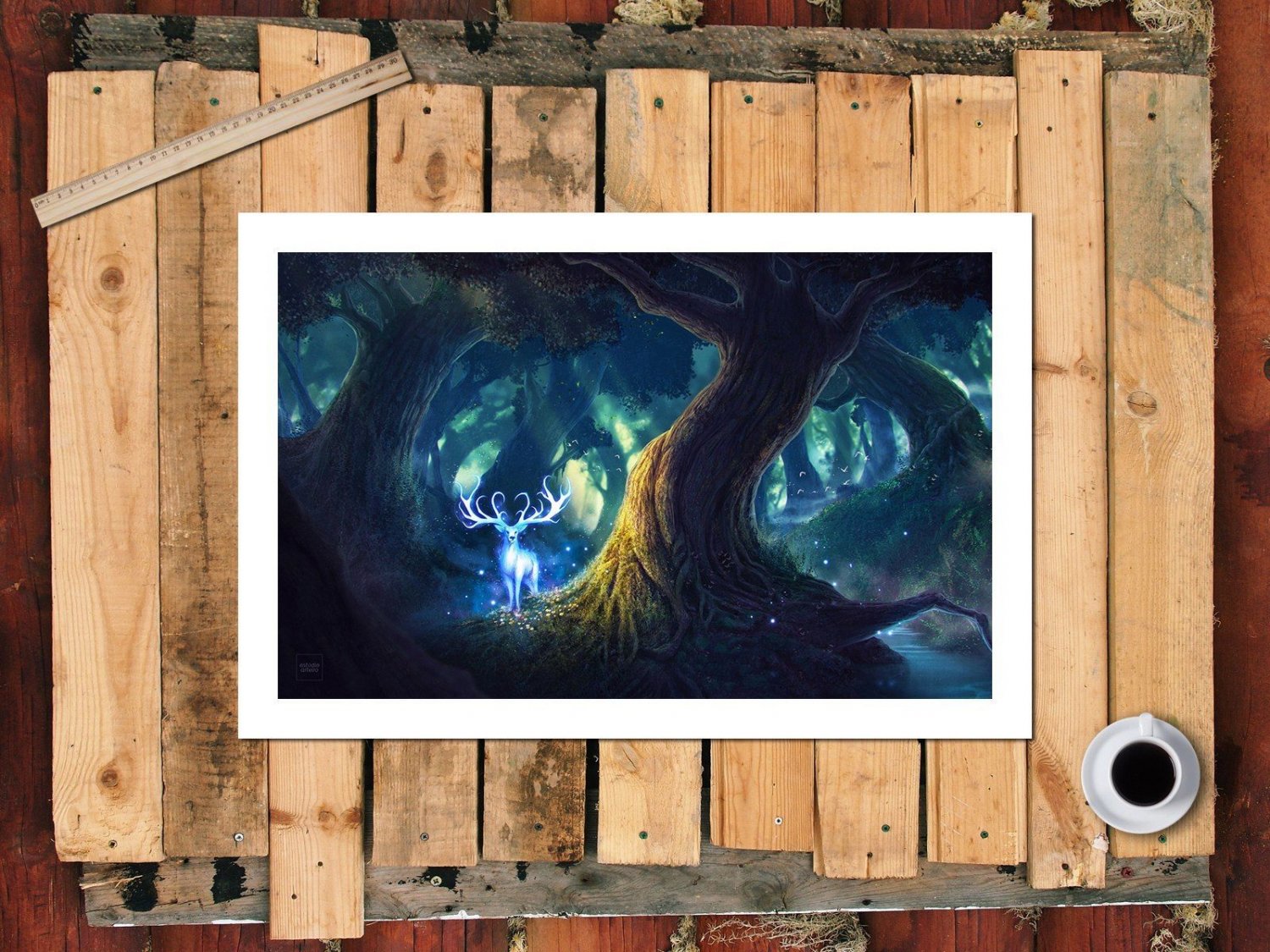 Deer in the forest  20x16 inch FRAMED CANVAS PRINT