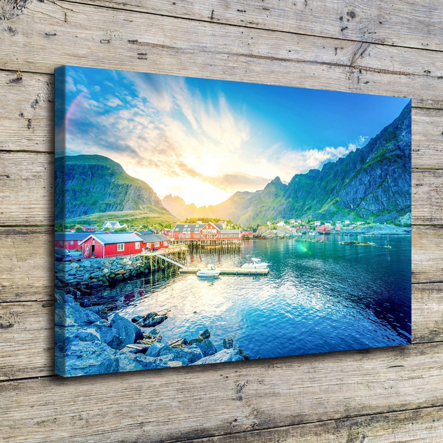 Norway lake mountains  20x16 inch FRAMED CANVAS PRINT