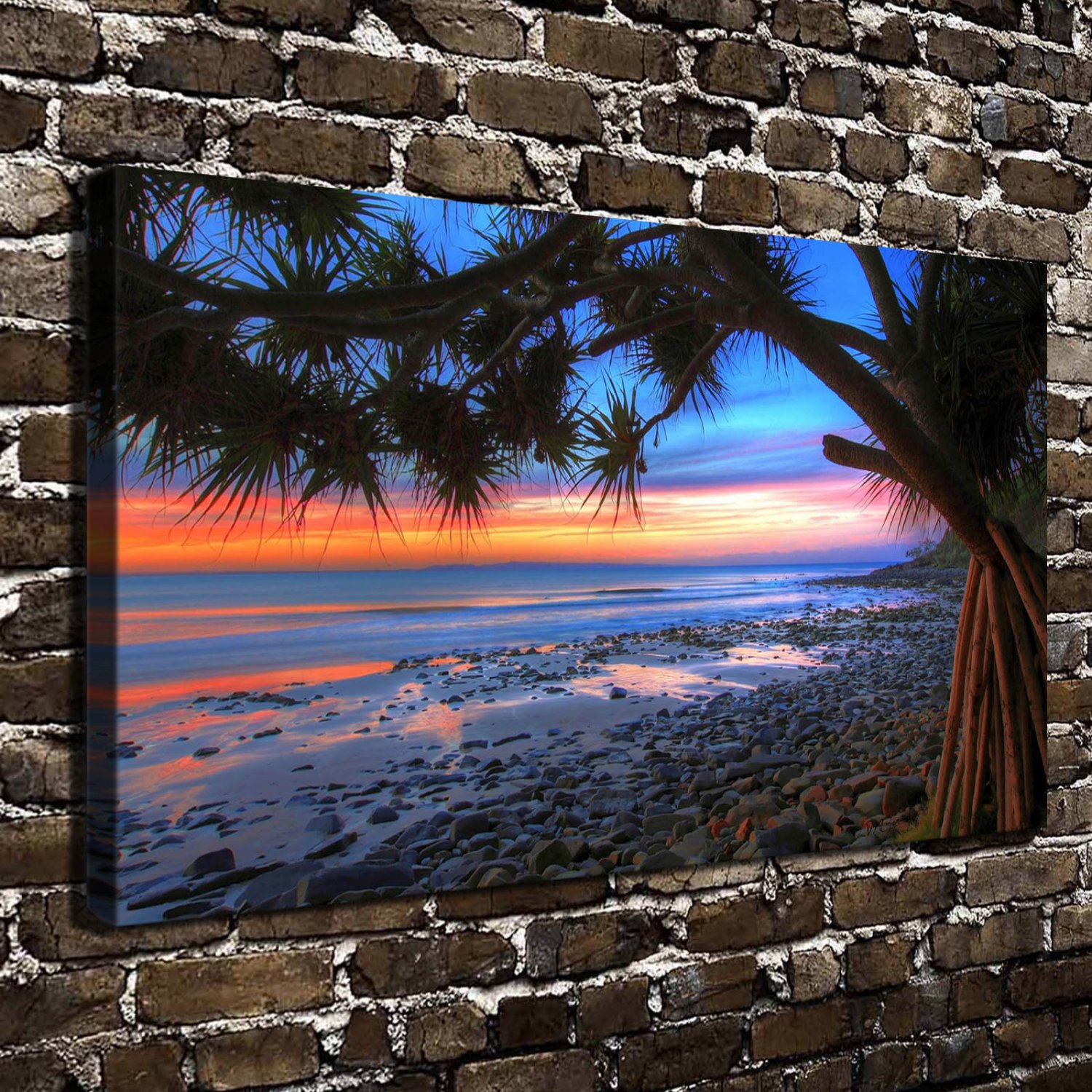 Beautiful beach dusk Decor  20x16 inch FRAMED CANVAS PRINT