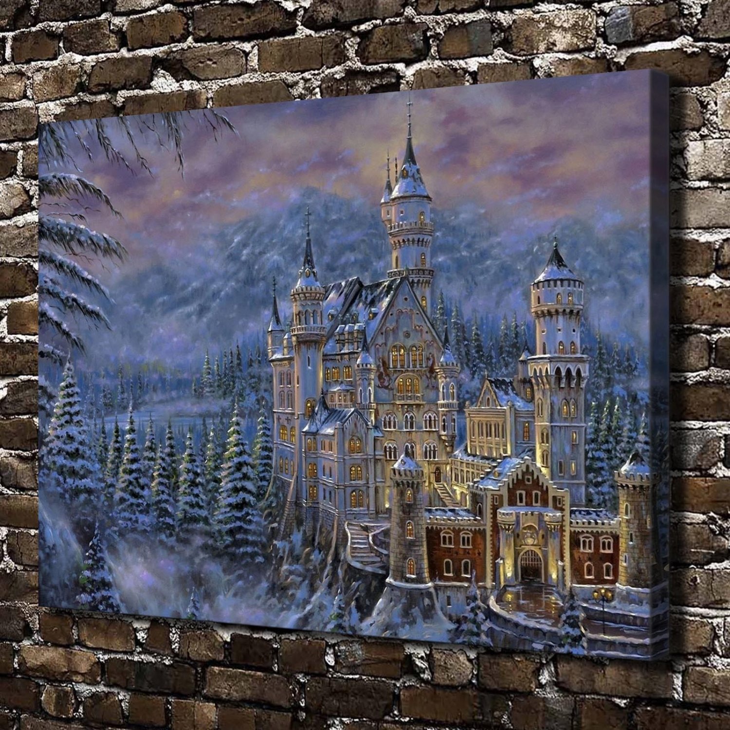Snow forest castle Decor  20x16 inch FRAMED CANVAS PRINT