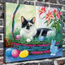 Easter cat Decor  20x16 inch FRAMED CANVAS PRINT