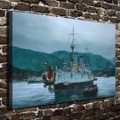 Battleships cruisers Oil Scenery  20x16 inch FRAMED CANVAS PRINT