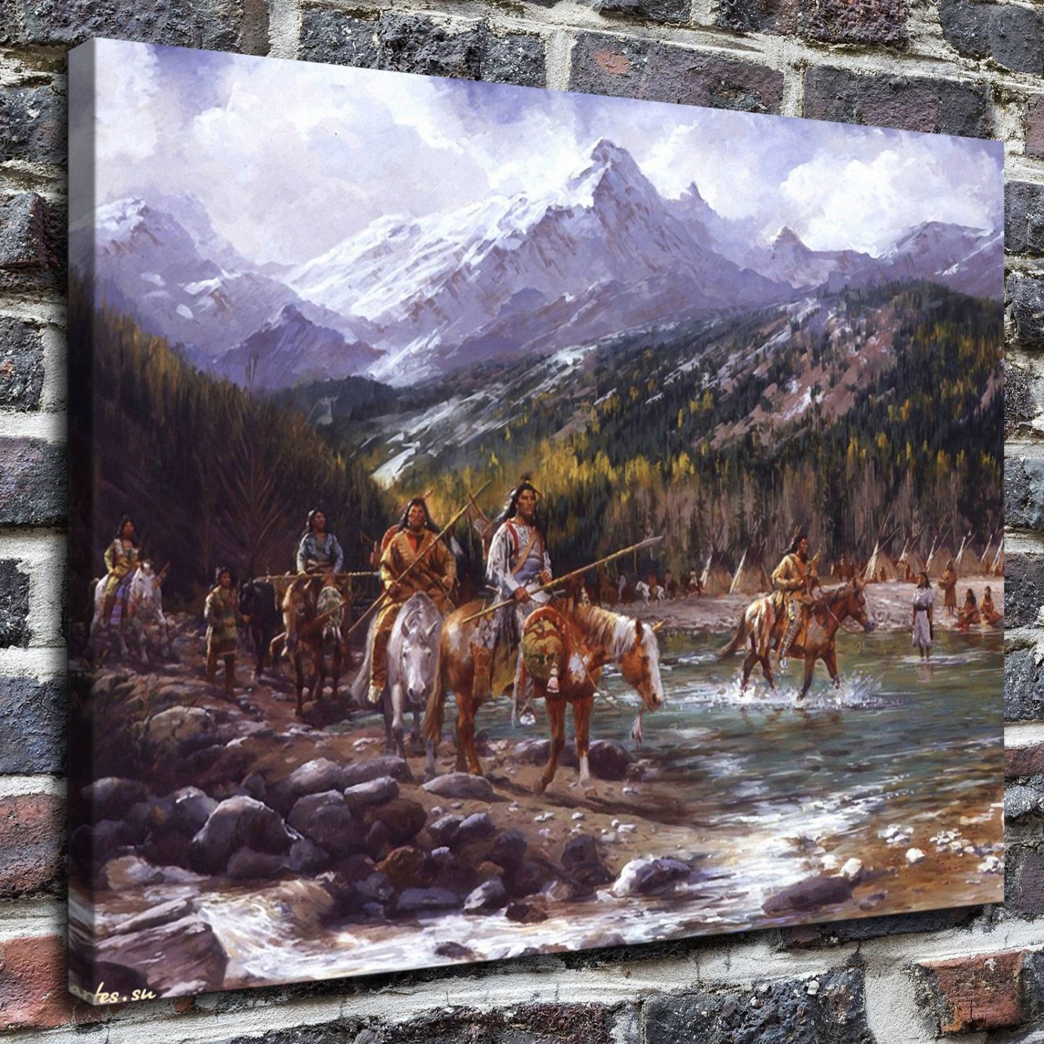 Indian settlement  20x16 inch FRAMED CANVAS PRINT