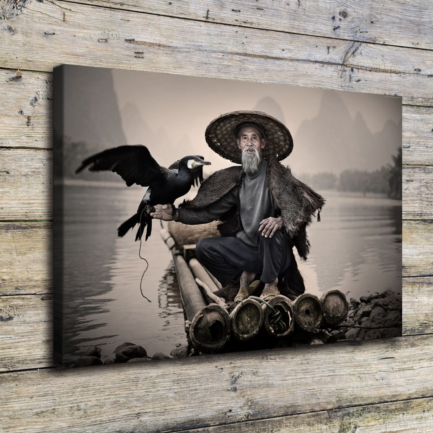 Cormorant Li-River  20x16 inch FRAMED CANVAS PRINT