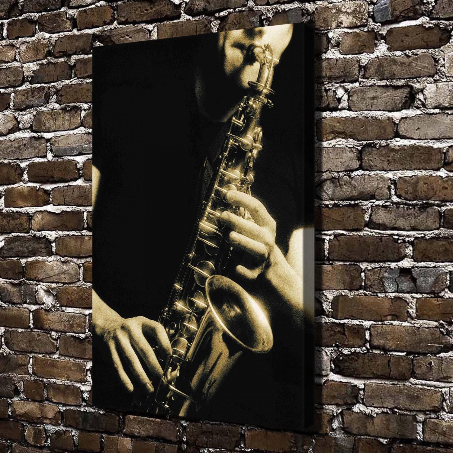 play saxophone  20x16 inch FRAMED CANVAS PRINT