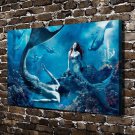 Mermaid family  20x16 inch FRAMED CANVAS PRINT