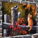 Cat and bird  20x16 inch FRAMED CANVAS PRINT