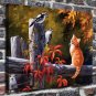 Cat and bird  20x16 inch FRAMED CANVAS PRINT