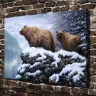 Bears are on the snowy mountains  20x16 inch FRAMED CANVAS PRINT