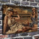 Hat women  20x16 inch FRAMED CANVAS PRINT