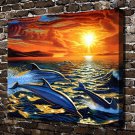 Dolphin Dream Animal  20x16 inch FRAMED CANVAS PRINT