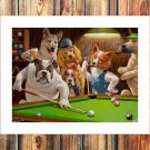 Dog Game of billiards  20x16 inch FRAMED CANVAS PRINT