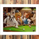 Dog Game of billiards  20x16 inch FRAMED CANVAS PRINT