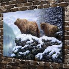 Bears are on the snowy mountains  20x16 inch FRAMED CANVAS PRINT