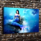 Dark hair Mermaid  20x16 inch FRAMED CANVAS PRINT