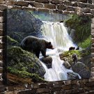 Animal Waterfall Bear  20x16 inch FRAMED CANVAS PRINT