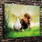 The little boy and Ducks  20x16 inch FRAMED CANVAS PRINT