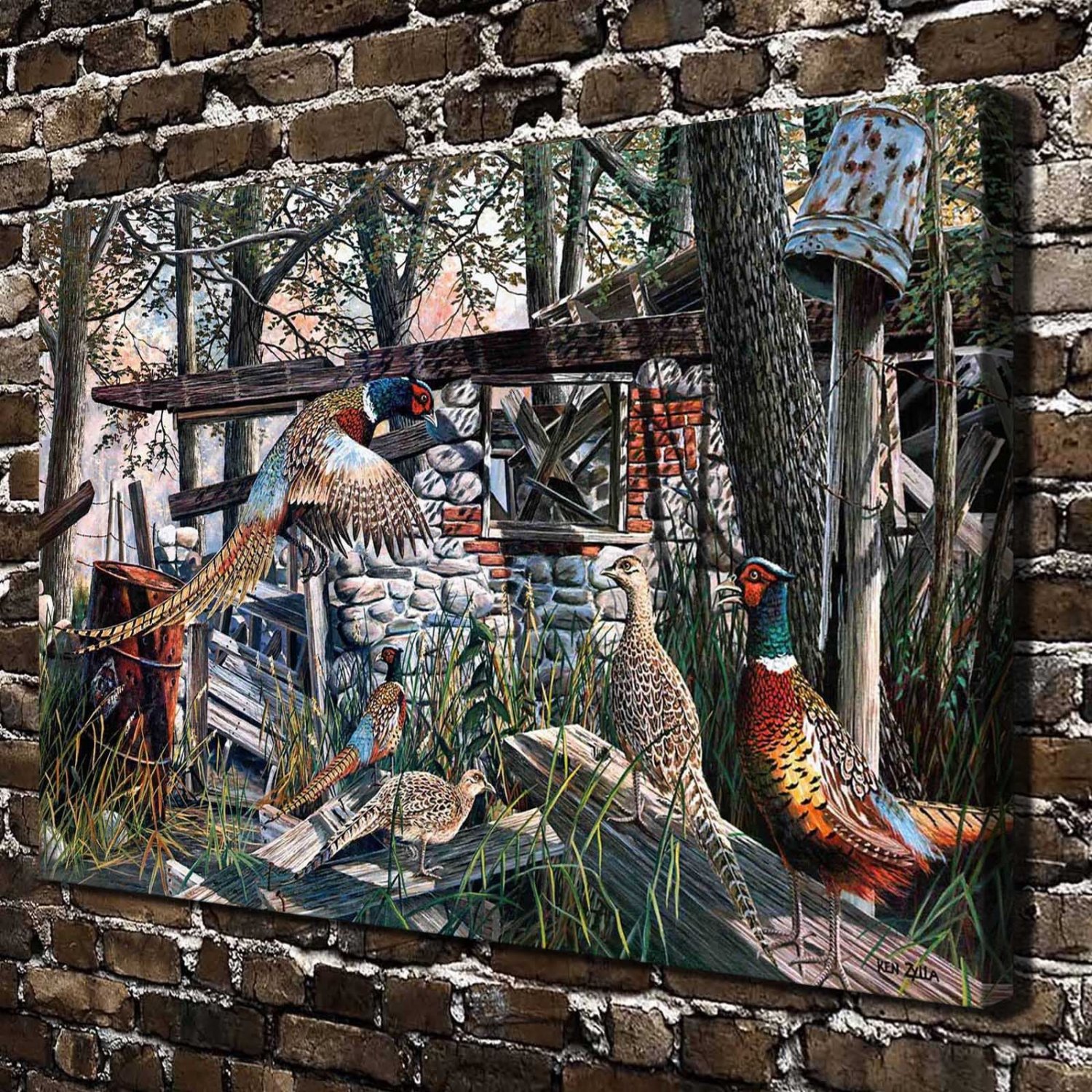 Pebble and Pheasant  20x16 inch FRAMED CANVAS PRINT