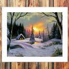 Winter evening, snow Paintings  20x16 inch FRAMED CANVAS PRINT