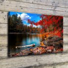 Autumn Lake Forest Painting  20x16 inch FRAMED CANVAS PRINT