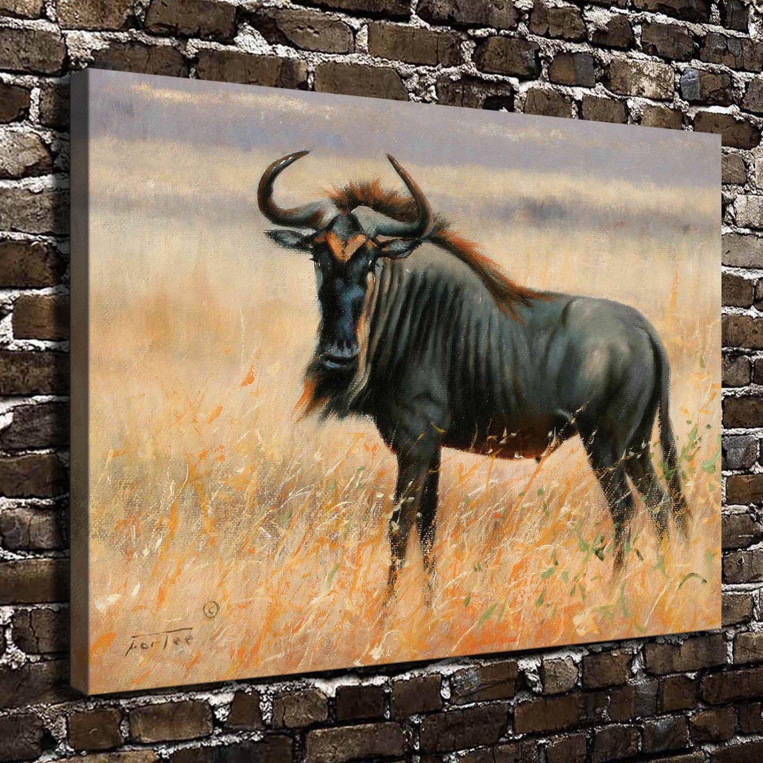 African wildebeest  20x16 inch FRAMED CANVAS PRINT