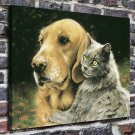 A dog and a cat Paintings  20x16 inch FRAMED CANVAS PRINT