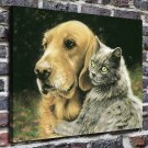 A dog and a cat Paintings  20x16 inch FRAMED CANVAS PRINT