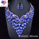 Large Sexy Austrian Rhinestone Crystal Bib Necklace Earrings Set Bridal Prom N27