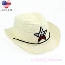 Boy's Girl's Cream White Summer Wide Brim Floppy Cowboy Beach Sun Visor Hat HK22